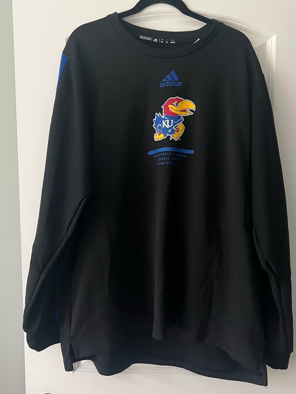 adidas Black KU Jayhawks Crewneck with Blue & Yellow Logo